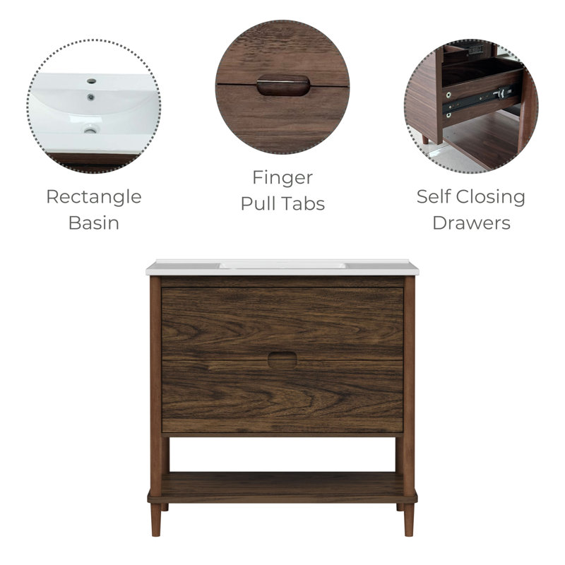Abbondanza 36" Freestanding Single Bathroom Vanity With Ceramic Sink and Two Drawers