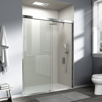 56-60 In. W X 72 In. H Double Sliding Shower Door, Semi-frameless Bypass Bathroom Sliding Door With 1/4" (6mm) Tempered Glass For Walk-in Shower, Chrome