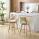 Lovetro Swivel Full Back Linen Upholstered 26.8"H Counter Stool with Solid Wood Frame and Arms