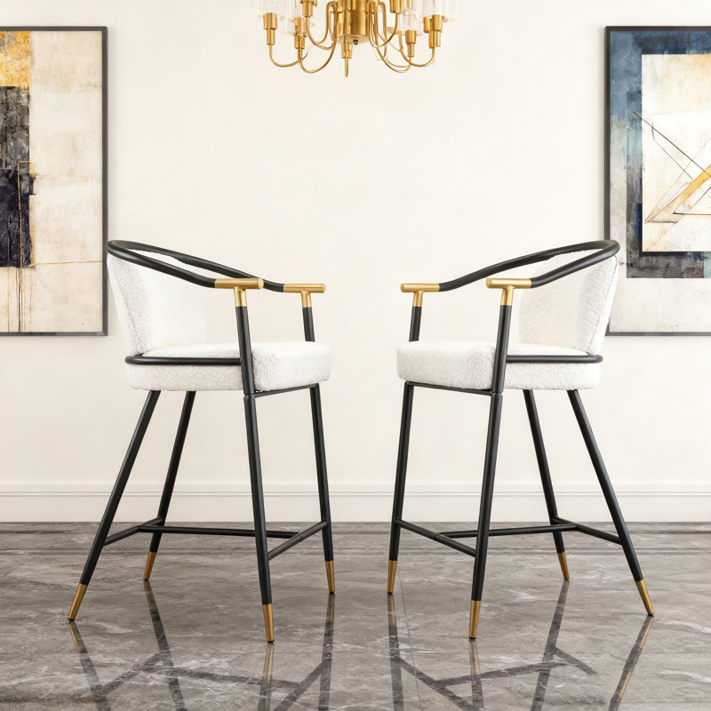 Tabouret de comptoir rembourré de 26 po de hauteur avec structure en métal (ensemble de 2), Blanc