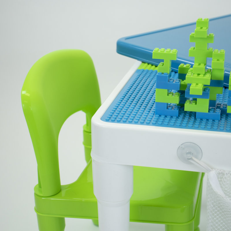 Huck Kids 3 Piece Interactive Table and Chair Set, Green/Blue
