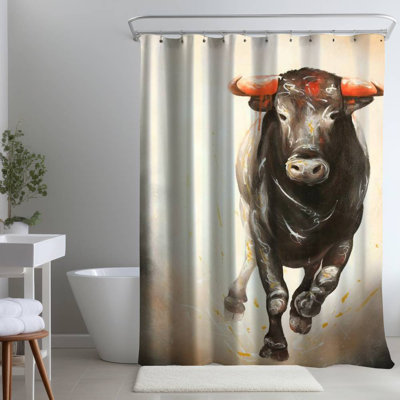Bull Running Western Brown – Polyester Shower Curtain, Dye Sublimation Print, 71" W × 74" L