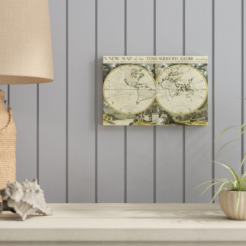 A New Map Terraqueous Globe, Oxford, 1700-1701 by Edward Wells - Painting Print, 20cm H x 30cm W, Wrapped Canvas