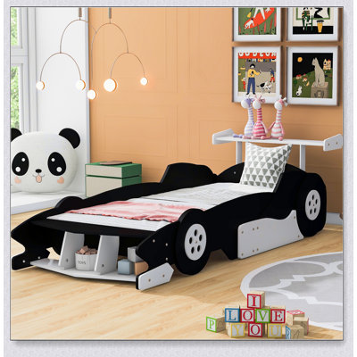 Race Car-Shaped Platform Bed With Wheels