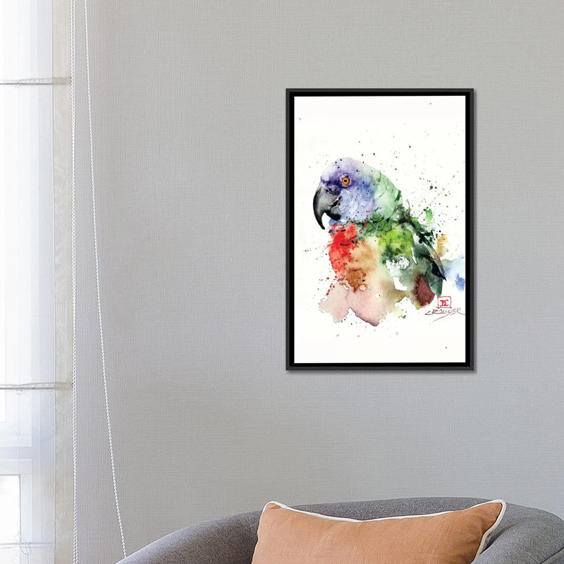 « perroquet », reproduction d’impression sur toile tendue, H 26 po x l 18 po x P 1,5 po, Toile avec cadre flottant noir