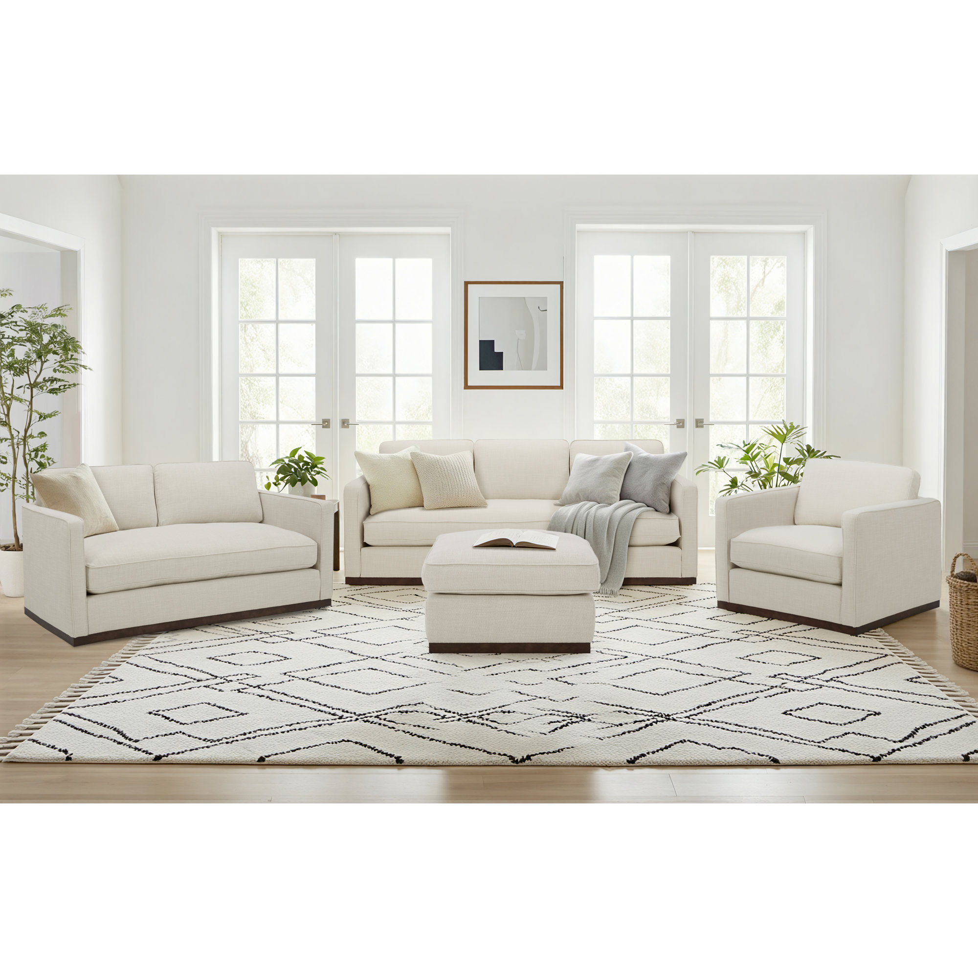 Bobbi 4 Piece Upholstered Living Room Set, Effie Linen Performance Linen
