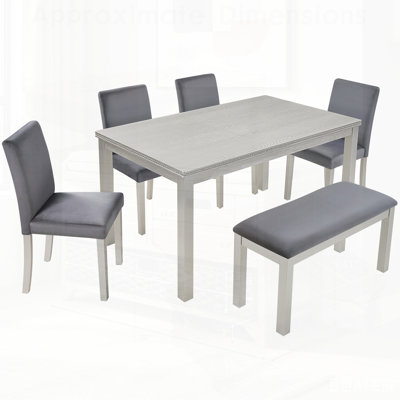 Ensemble de table de salle à manger 6 pièces en bois avec chaises rembourrées et banc, parfait pour les réunions de famille et un décor élégant