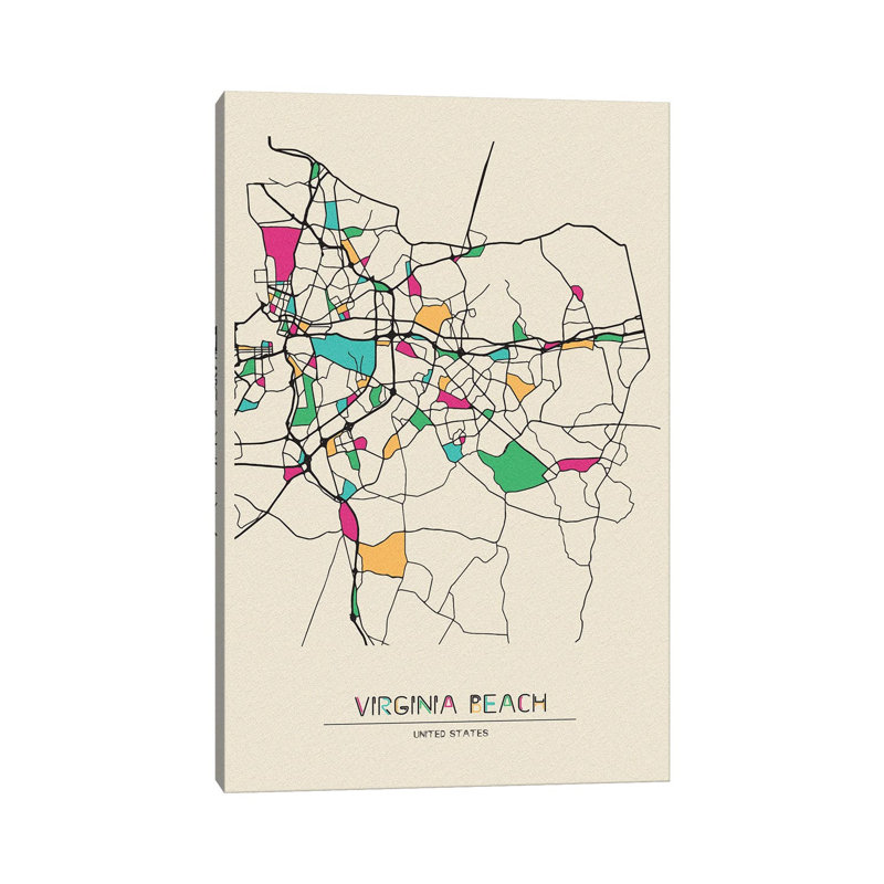«Virginia Beach, Virginia Map» par - Toile tendue, H 40 po x l 26 po x P 1,5 po