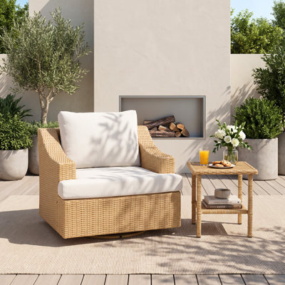 Outdoor Rattan Patio Swivel Chair With End Table