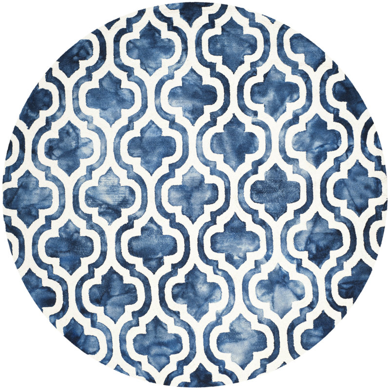 Tapis bleu marine en laine fait à la main Adelei, Rond 7 pi