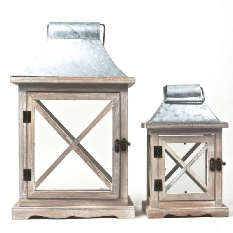 Ensemble de lanternes en bois/zinc 2 pièces