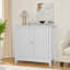 Armoire de rangement blanche à double porte, armoire de rangement autoportante moderne Mid-Century, armoire de rangement de salle de bain avec boutons argentés pour le salon, la cuisine, la salle de bain, le couloir