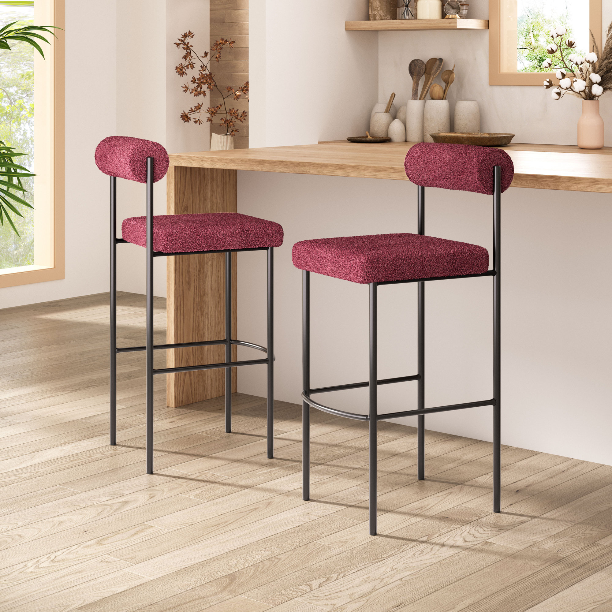 Livorno Short Counter Stool, Bar Stool (29.9" Seat Height), Red, Bronze