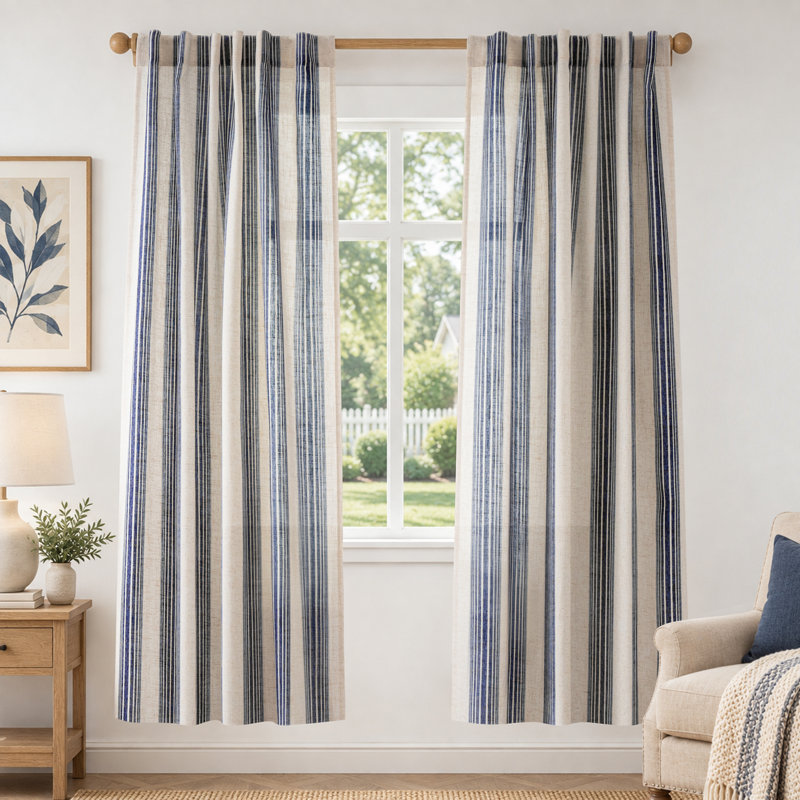 Rideaux semi-transparents avec passe-tringle Chris, Marine, L 52 po x L 72 po