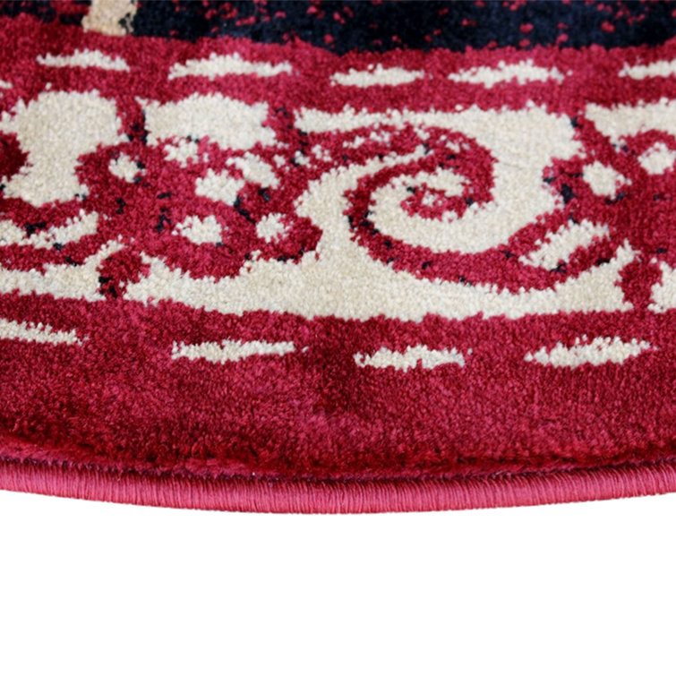 Crafted Floral Pattern Red Polyester Area Carpet - WallMantra