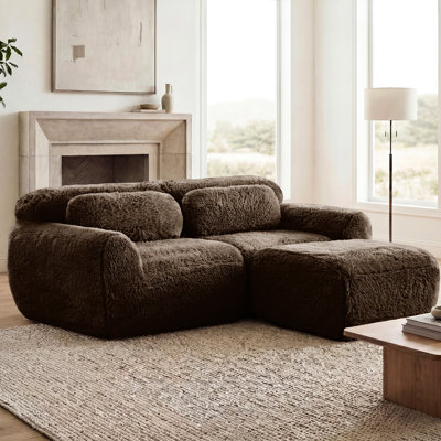 L-shaped Boneless 2 With Chaise, Soft Fluffy Fabric, 32d High Density Sponge, Ergonomic Design, Slip Bottom, Throw Pillows, Chocolate Color, No Assembly Required, Fits Bedrooms Chocolate, , Assembly,