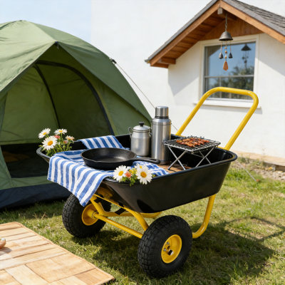 Chariot de jardin robuste à deux roues 35L, chariot de jardin robuste, capacité de 200 lb avec deux pneus pneumatiques de 10 pouces pour ranch de ferme extérieur (gris)