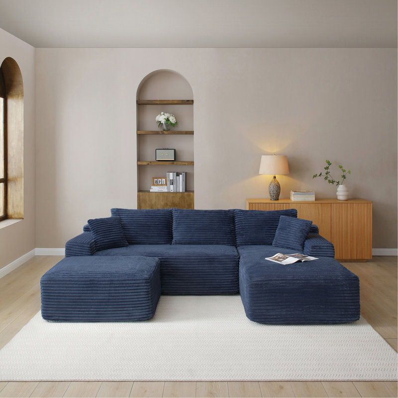 Corduroy Ottoman, Upholstered Cloud Ottoman For Boneless Couch In A Box, Compressed Memory Foam Footrest No Assembly Require (ONLY OTTOMAN)