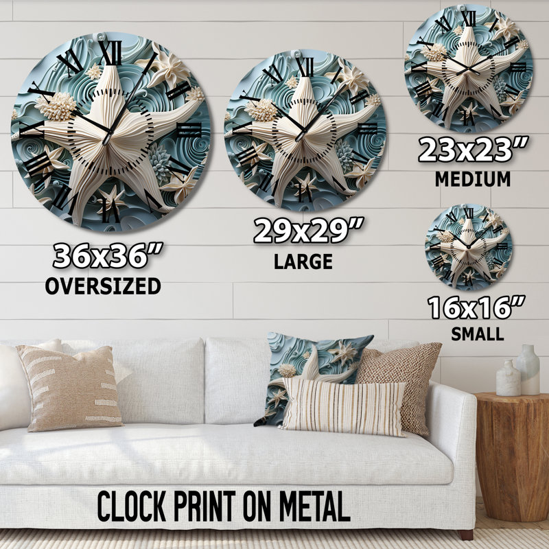 Horloge murale étoile de mer blanche et bleue, Médium