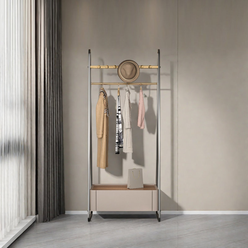 Walnut Wood Wardrobe with Stainless Steel Frame
