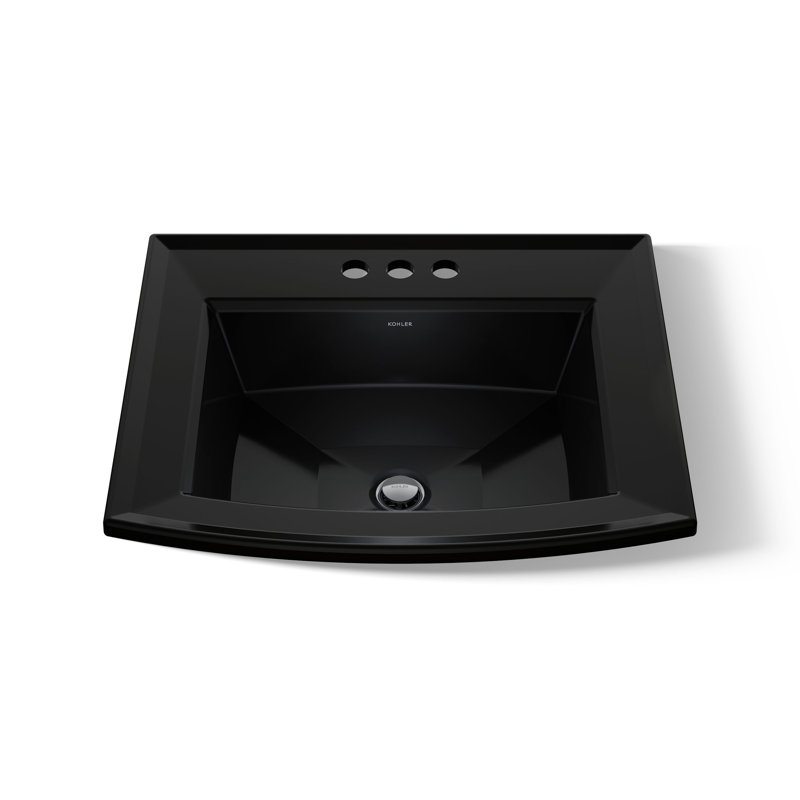 Archer Vitreous China Rectangular Drop-In Bathroom Sink with Overflow, Black, 4'' Centers