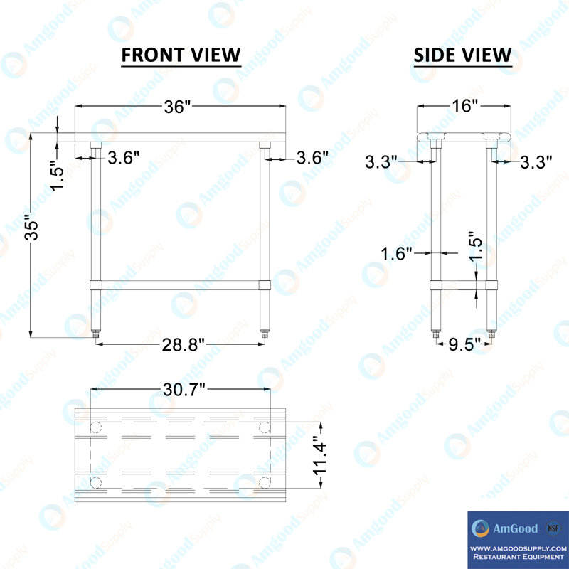 16 in. x 36 in. Stainless Steel Table