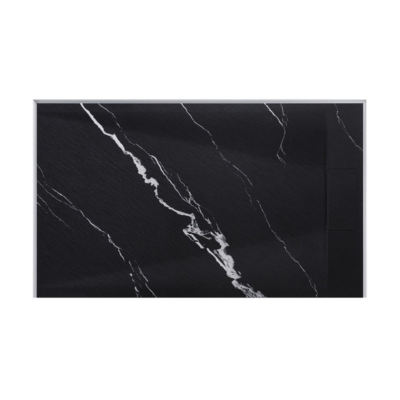 Receveur de douche rectangulaire extra-plat Lenora 152,4 cm x 91,4 cm avec bonde latérale dissimulée, noir Carrara