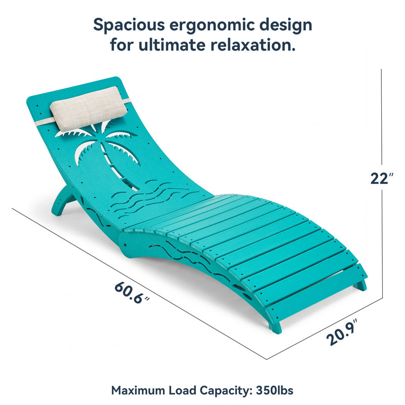HDPE Foldable In-Pool Outdoor Chaise Lounge - Set of 2, Blue, Blue