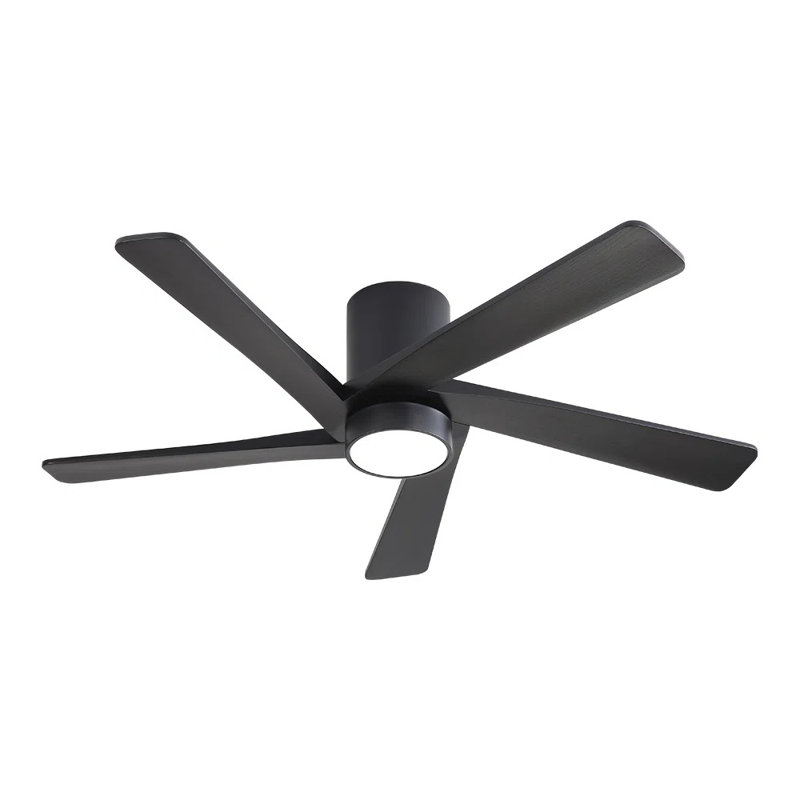 5 Solid Wood Blades Indoor Ceiling Fan With Light Kit And Remote Quiet DC Motor, Black/Black, 54"