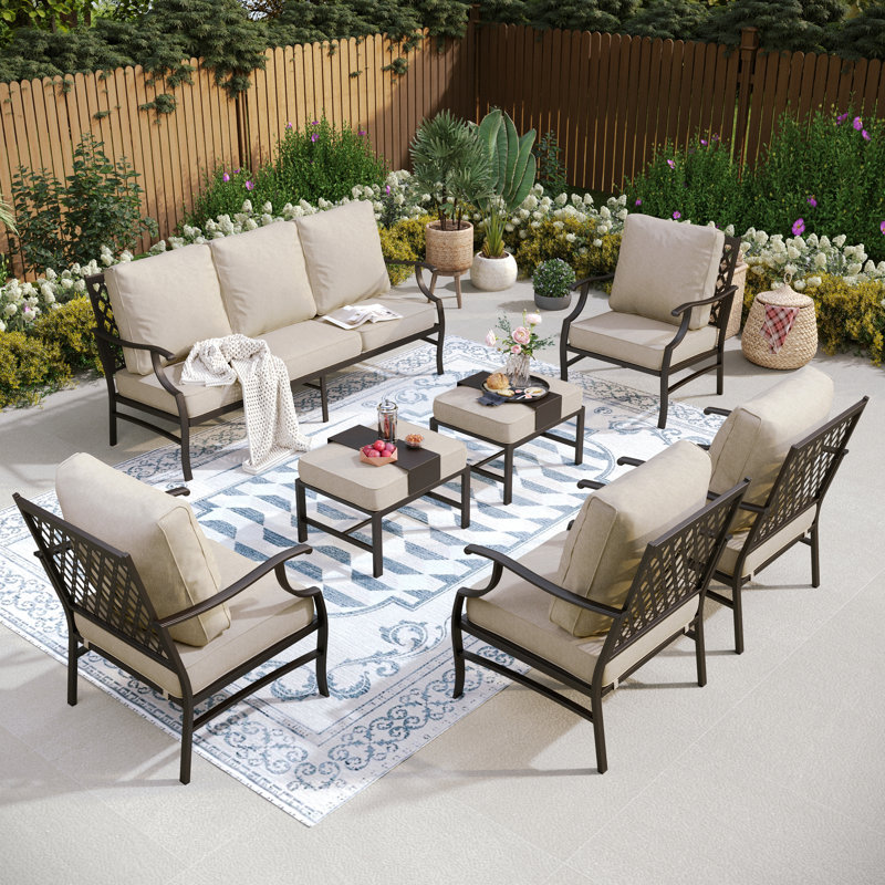 Asfand 9 - Person Outdoor Seating Group with Cushions, Beige
