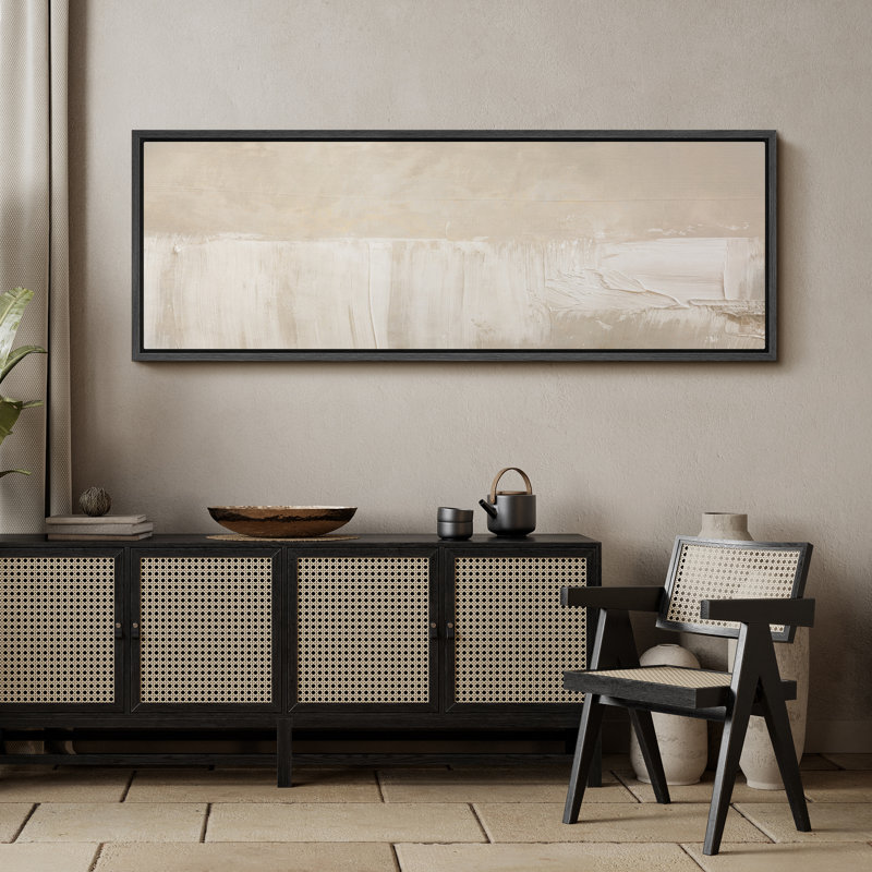«Soft Neutral Cream Minimal Abstract Light Brush Form», reproduction d'art encadrée sur toile, H 20 po x l 60 po