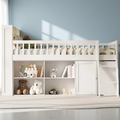 Lit mezzanine avec rangement, tête de lit avec lumière DEL