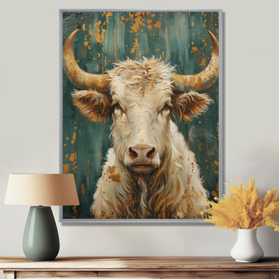 Tête de vache verte beige constellation - Vache, art mural, salon