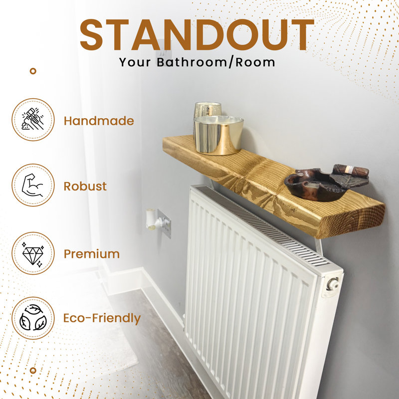 Wood Radiator Shelf with Reclaimed Wood, 4.5cm H x 100cm W x 22cm D, Dark Oak