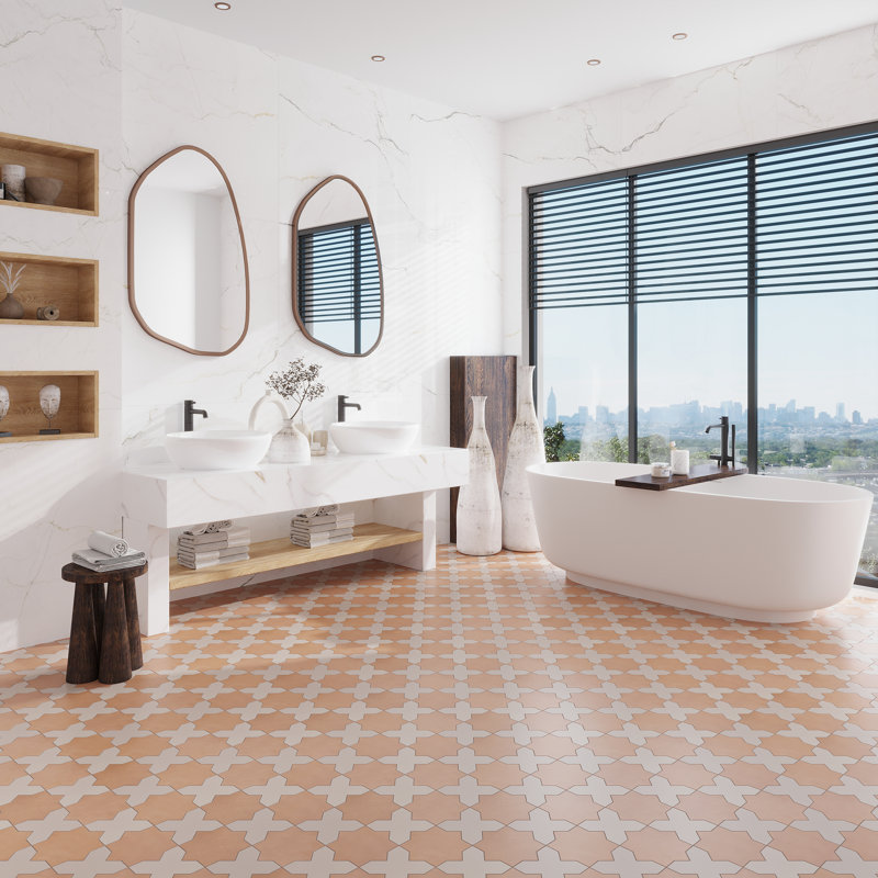 Seville Terracotta 7 in. Star with Ecru Taupe 5 in. Cross Matte Porcelain Wall and Floor Tile (10.62 sq ft/case) - 68 Pack