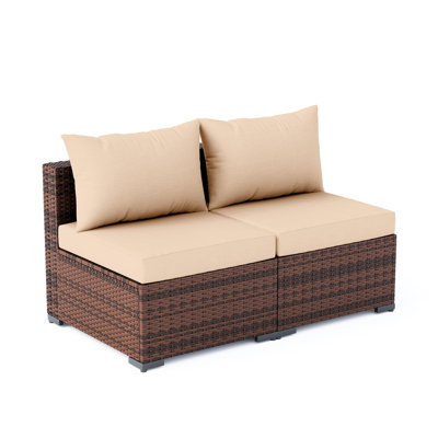 Ensemble de conversation modulaire d'extérieur en rotin et osier avec coussins 2 pièces