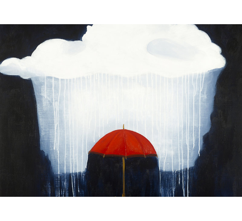 Parasol sous une pluie battante - Toile encadrée rouge romantique