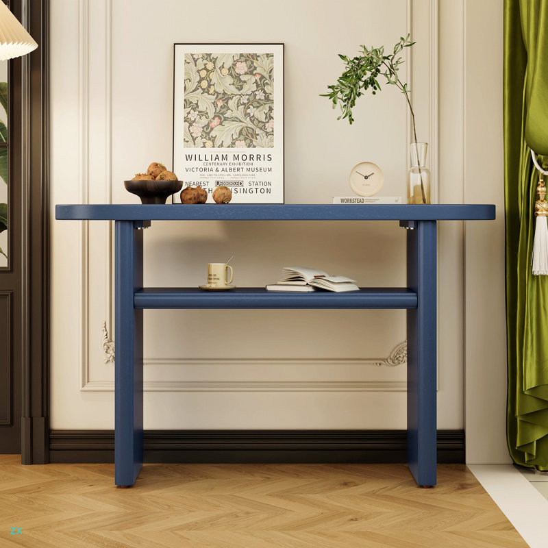 Elegant Minimalist Console Table With Rounded Edges And Sturdy Shelf Design For Entryway, Living Room, Navy