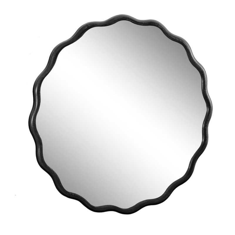 Exquisite Solid Wood Wavy Mirror For Bathroom And Bedroom Decoration, Black, 36" x 36"