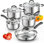 Cook N Home Professional Stainless Steel Cookware Set, Pots and Pans Kitchen Cooking Set with Stay-Cool Handles, Induction Ready, Oven & Dishwasher Safe, 10-Piece