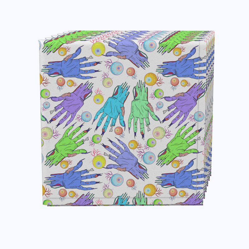 Polyester Floral Square Napkin, Zombie Hands and Eyes