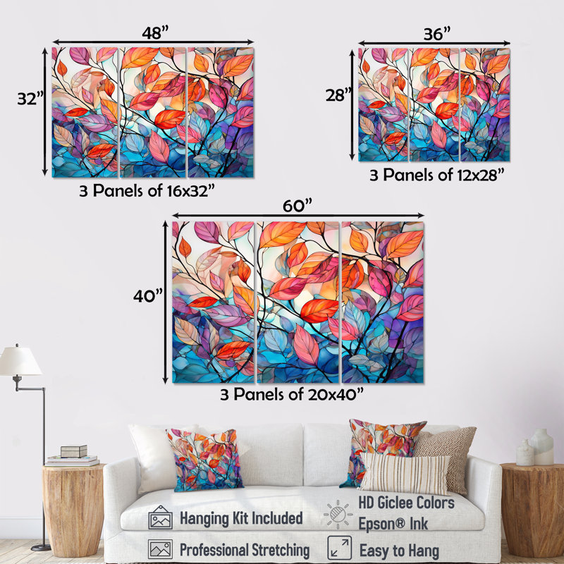 «Leaves Autumn Sunlight Harmony II», ensemble de reproductions d'art mural, Toile tendue, H 40 po x l 60 po x P 1 po