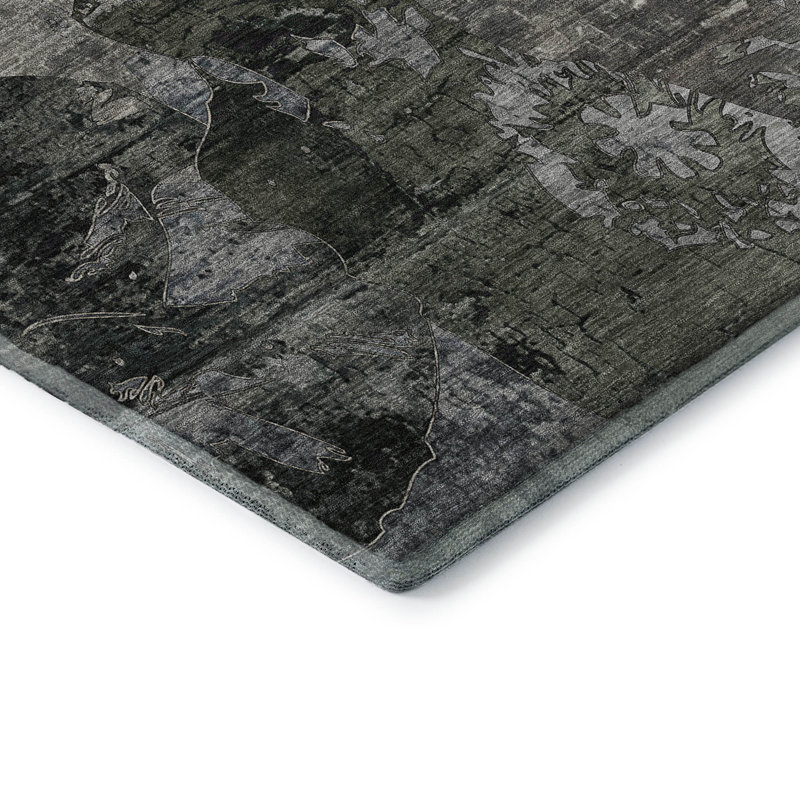 Tapis gris Cerrito AMF555 lavable à la machine de qualité supérieure, Rectangle 10 pi x 14 pi