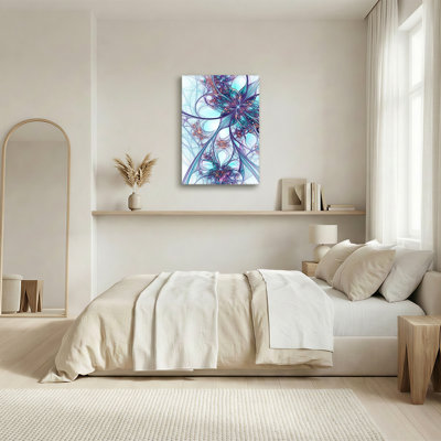 Cyan And Purple Fractal Swirl With Gold Accents Canvas Wall Art