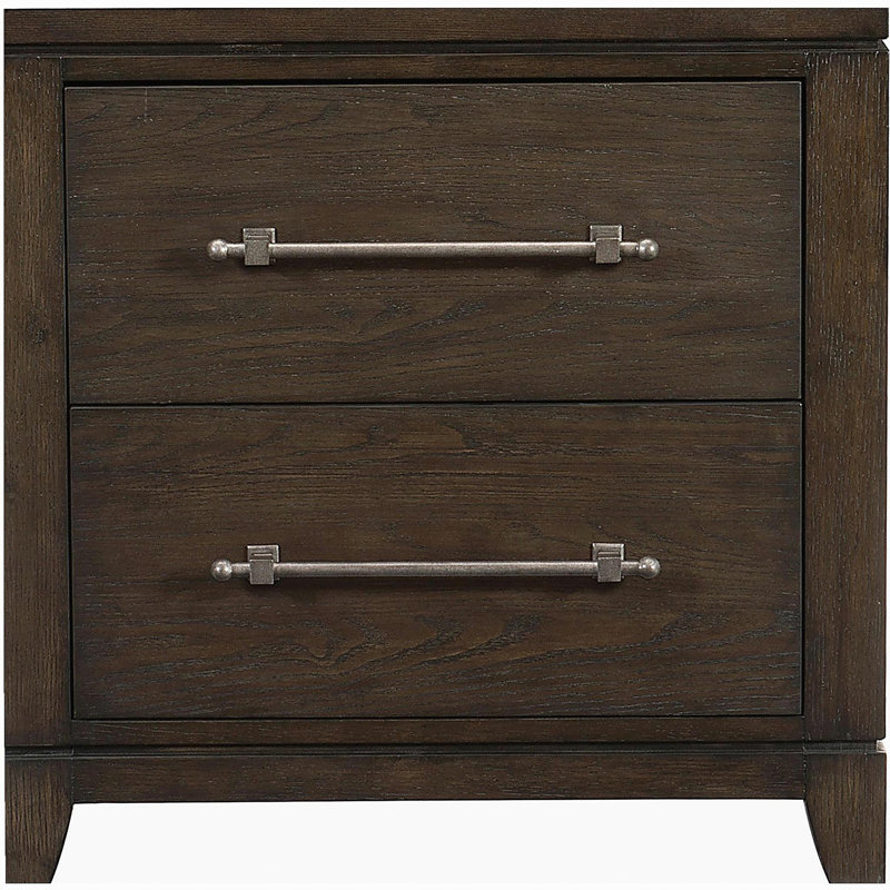 Style moderne, table de chevet 1pc, 2 tiroirs, meubles en bois brun foncé aspect moderne
