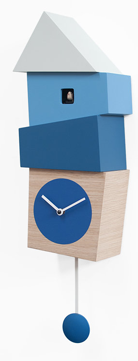 Hillsg Wood Wall Clock, Light Wood / Blue