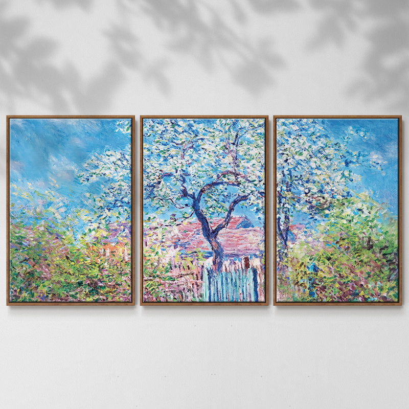 Poirier en fleurs, 1885, 3 pièces, Noyer, H 24 po x l 48 po x P 2 po
