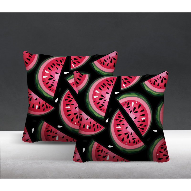 Oreiller carré intérieur / extérieur Yumelon Watermelon, Noir / rouge, L 15 po x H 15 po