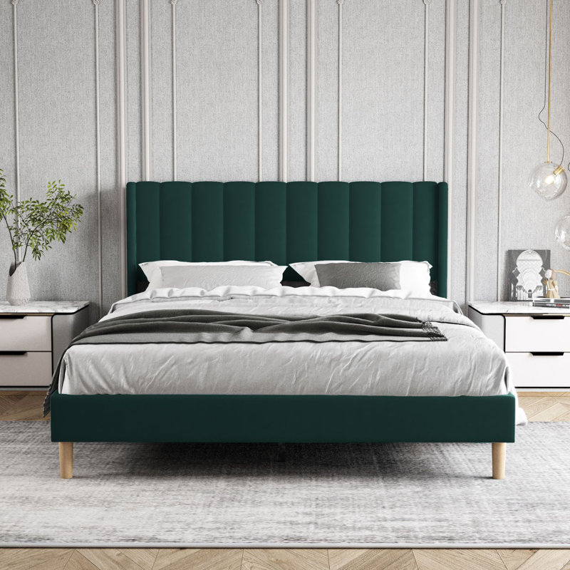 Upholstered Wingback Bed, Queen, Green