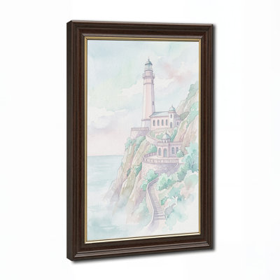 Aquarelle sur toile, phare sur une falaise côtière